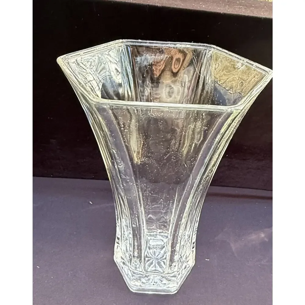Hoosier Indiana Glass Hexagon 4041 Flower Vase Clear Large Durable -2/4